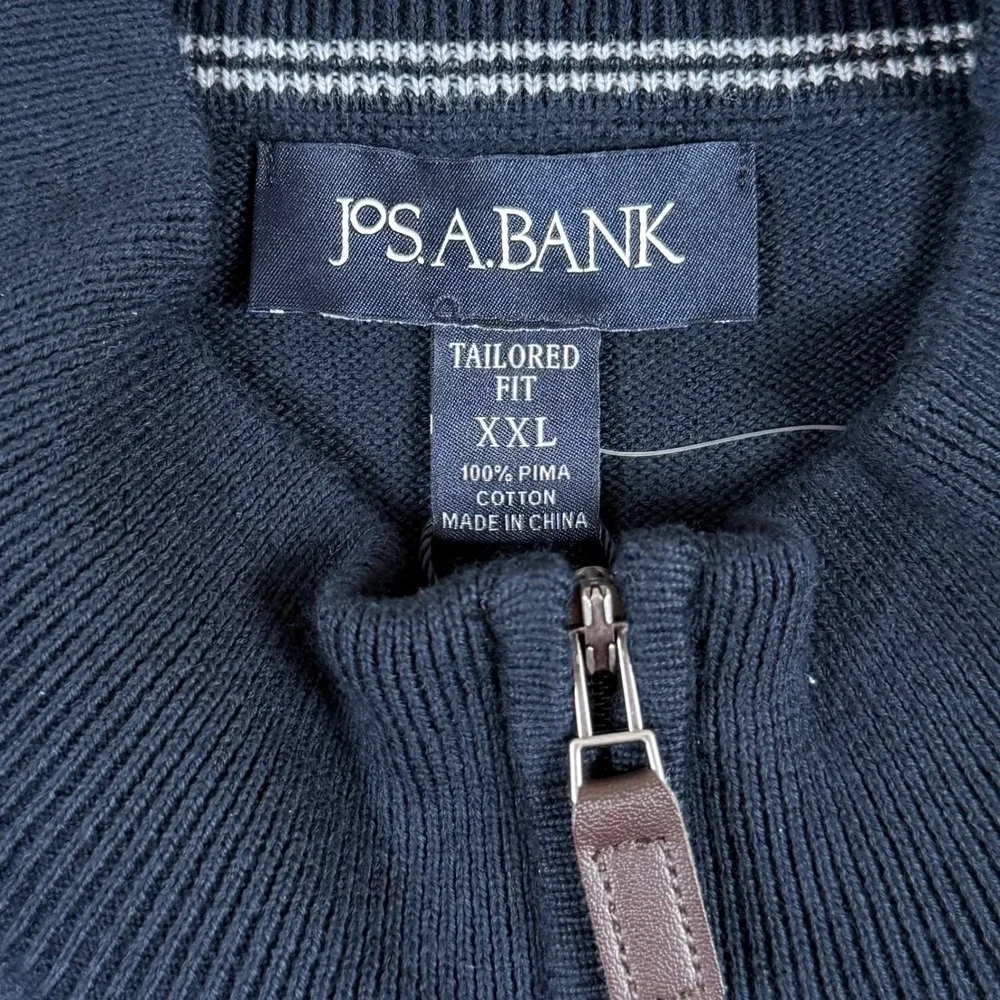 NEW Jos A Bank Mens 2XL Navy Blue Tailored Fit Pima Cotton 1/4 Zip Sweater